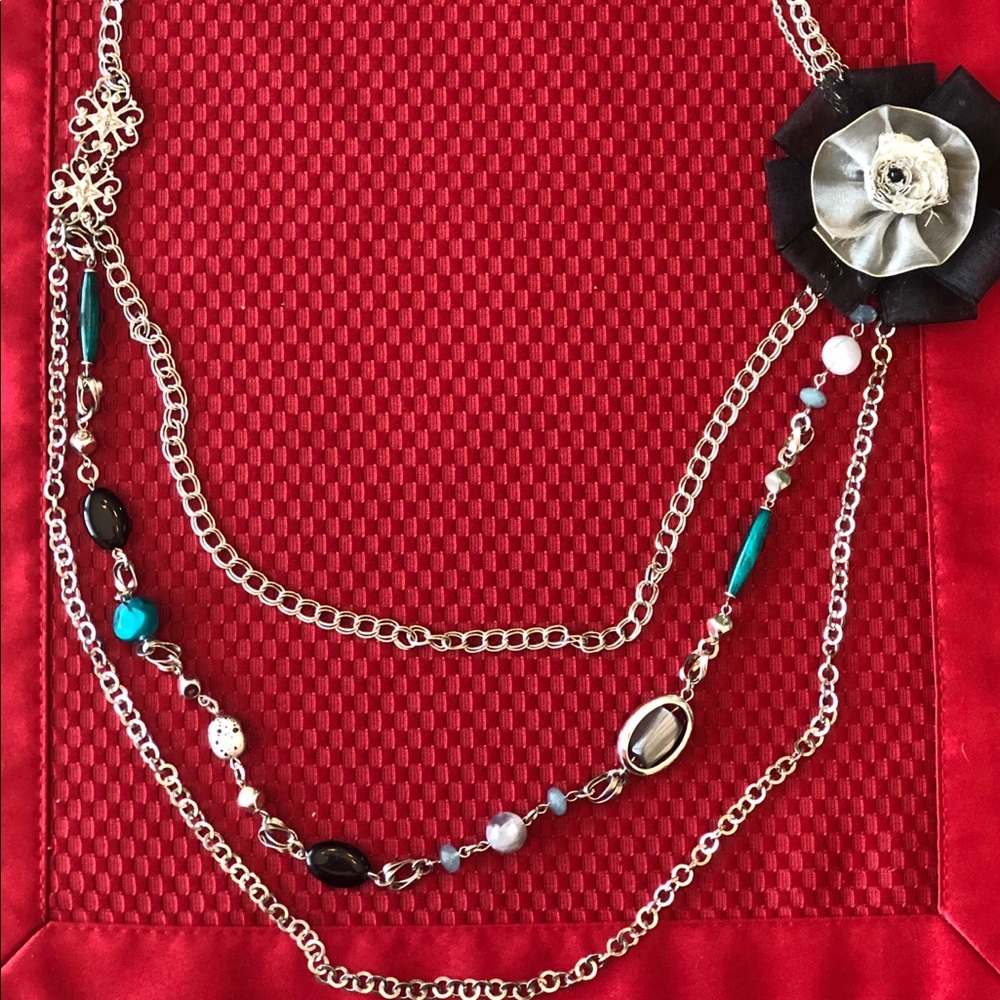Three Chain Necklace with Flower